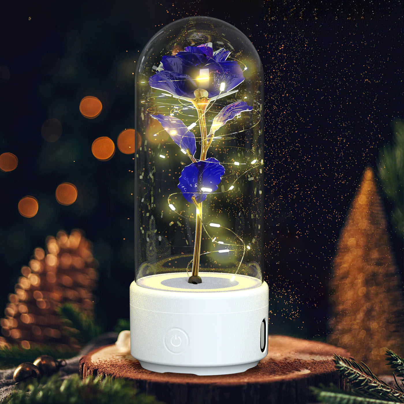 Creative 2 in 1 Rose Flowers LED Light and Bluetooth Speaker Valentine'S Day Gift Rose Luminous Night Light Ornament in Glass Cover